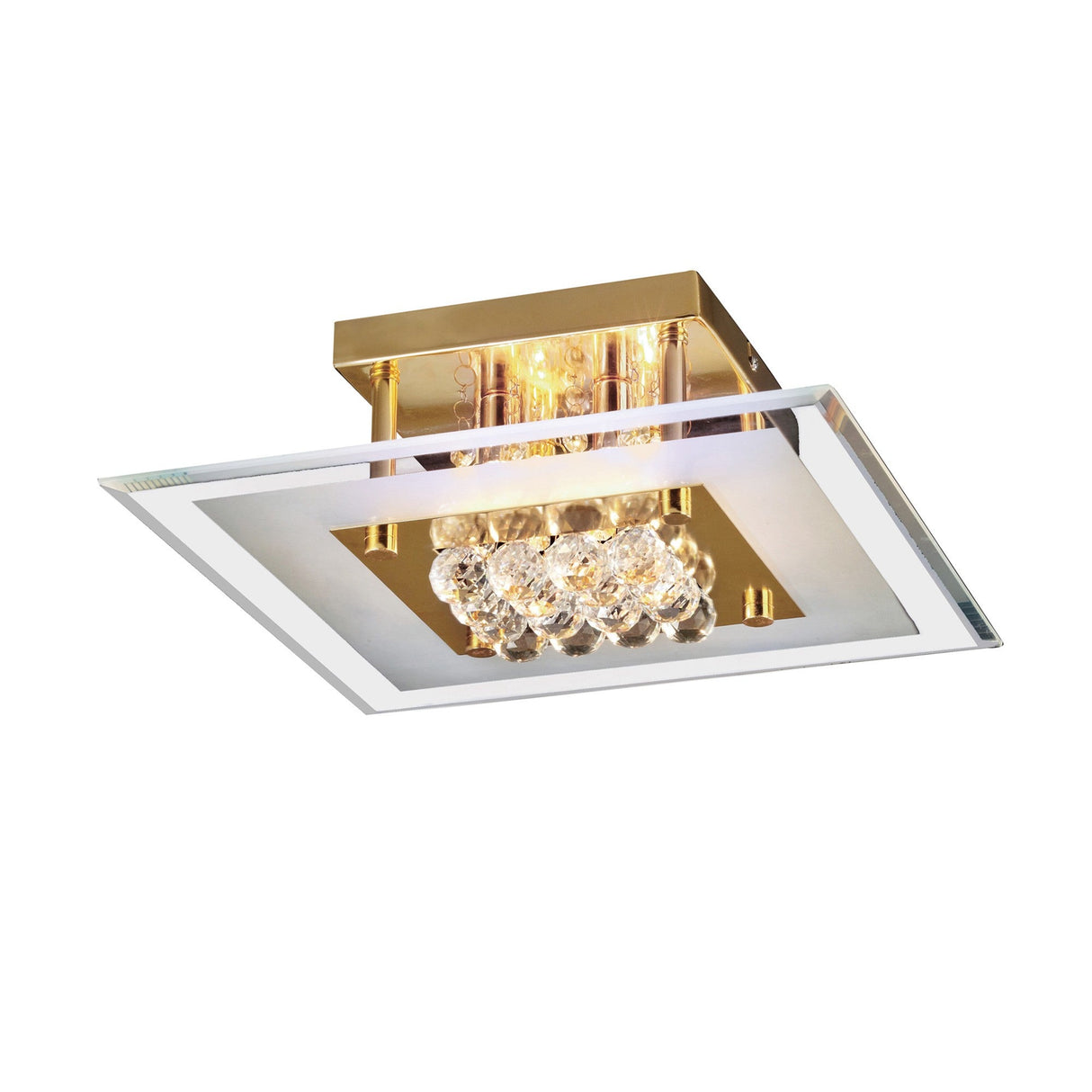 Delmar 4 Light Square Glass/Crystal Flush Ceiling Light - French Gold