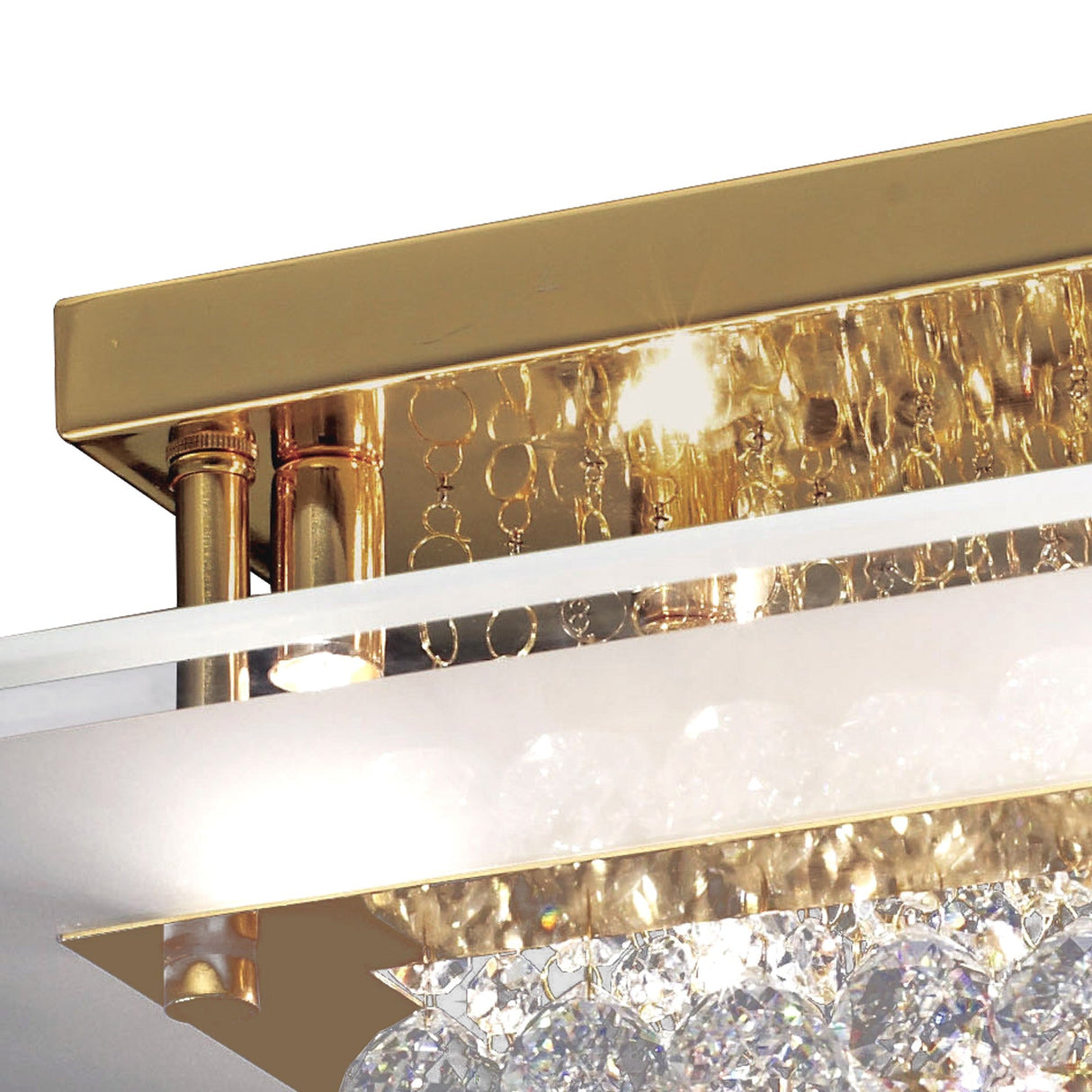 Delmar 6 Light Square Glass/Crystal Flush Ceiling Light - French Gold