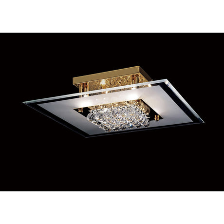 Delmar 6 Light Square Glass/Crystal Flush Ceiling Light - French Gold