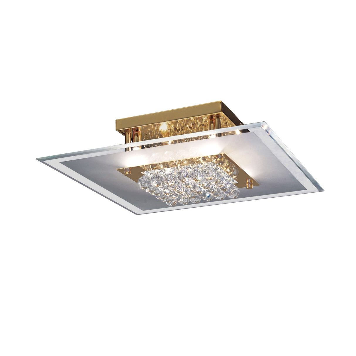 Delmar 6 Light Square Glass/Crystal Flush Ceiling Light - French Gold