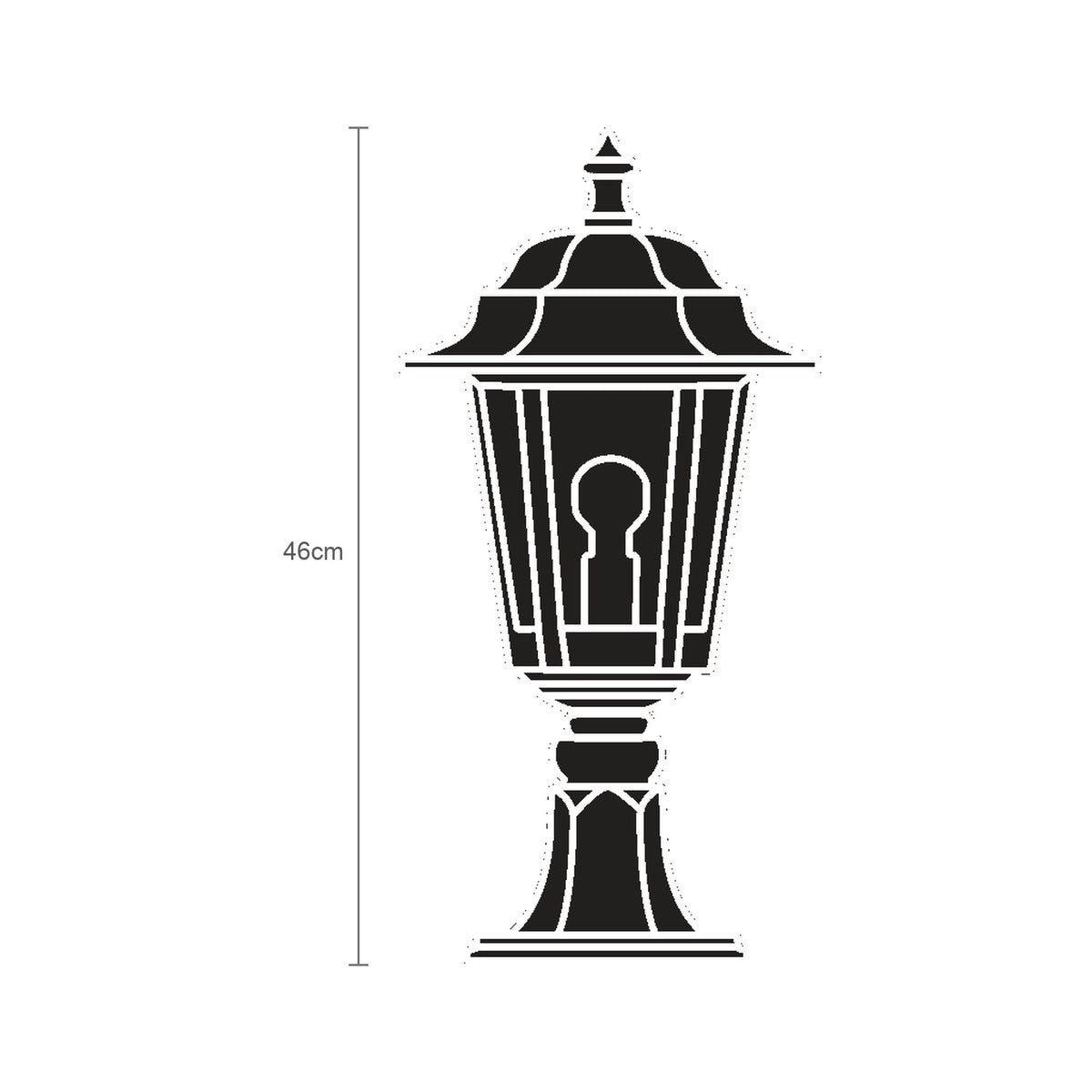 Dentil Cast Aluminium Outdoor Bollard Light, 46cm, black lantern-style fixture with tiered scalloped roof and glass panes on a cast pedestal base, shown on a plain white background.