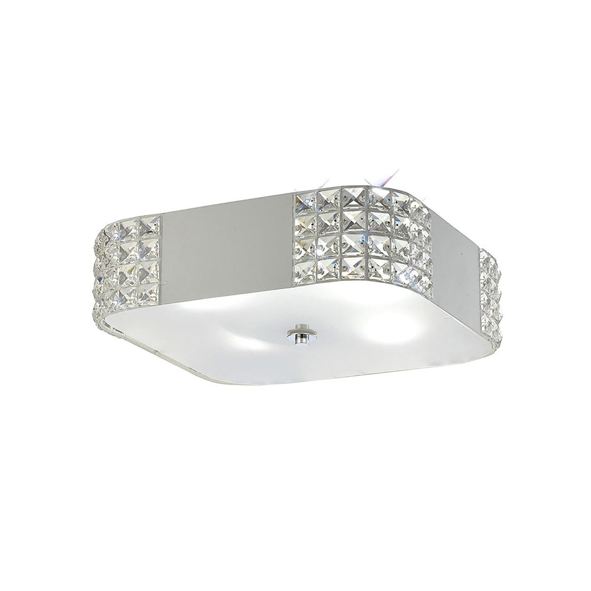 Denver 4 Light Frosted Glass Flush Ceiling Light - White & Chrome