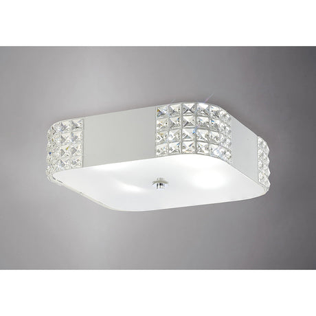 Denver 4 Light Frosted Glass Flush Ceiling Light - White & Chrome