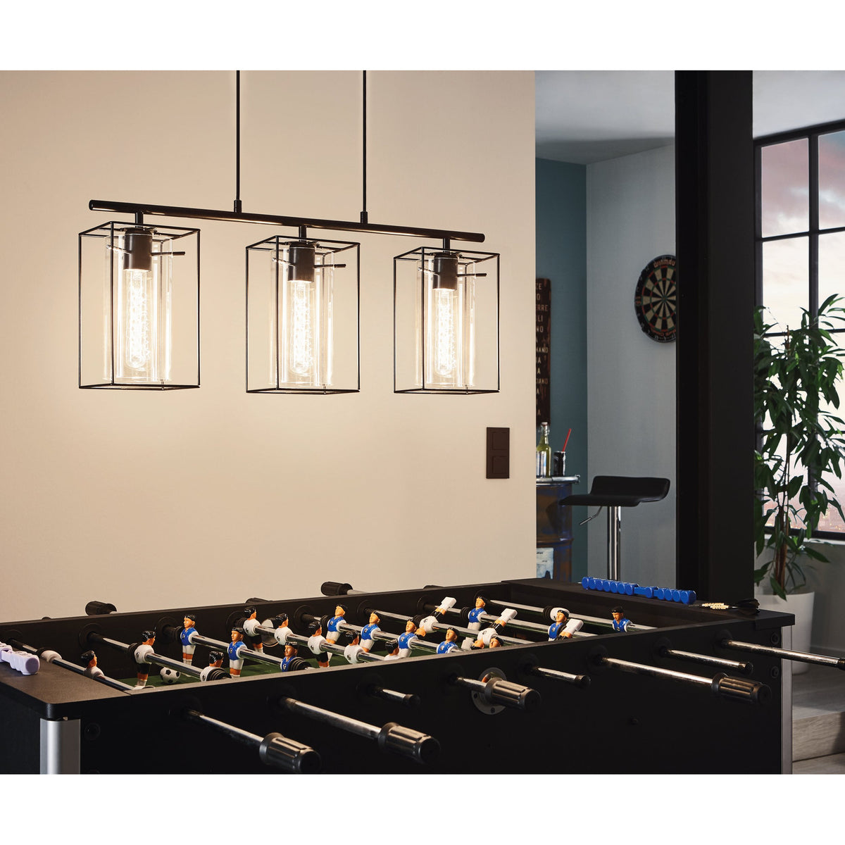 Dernane Smoked Glass Linear Pendant Light - Black