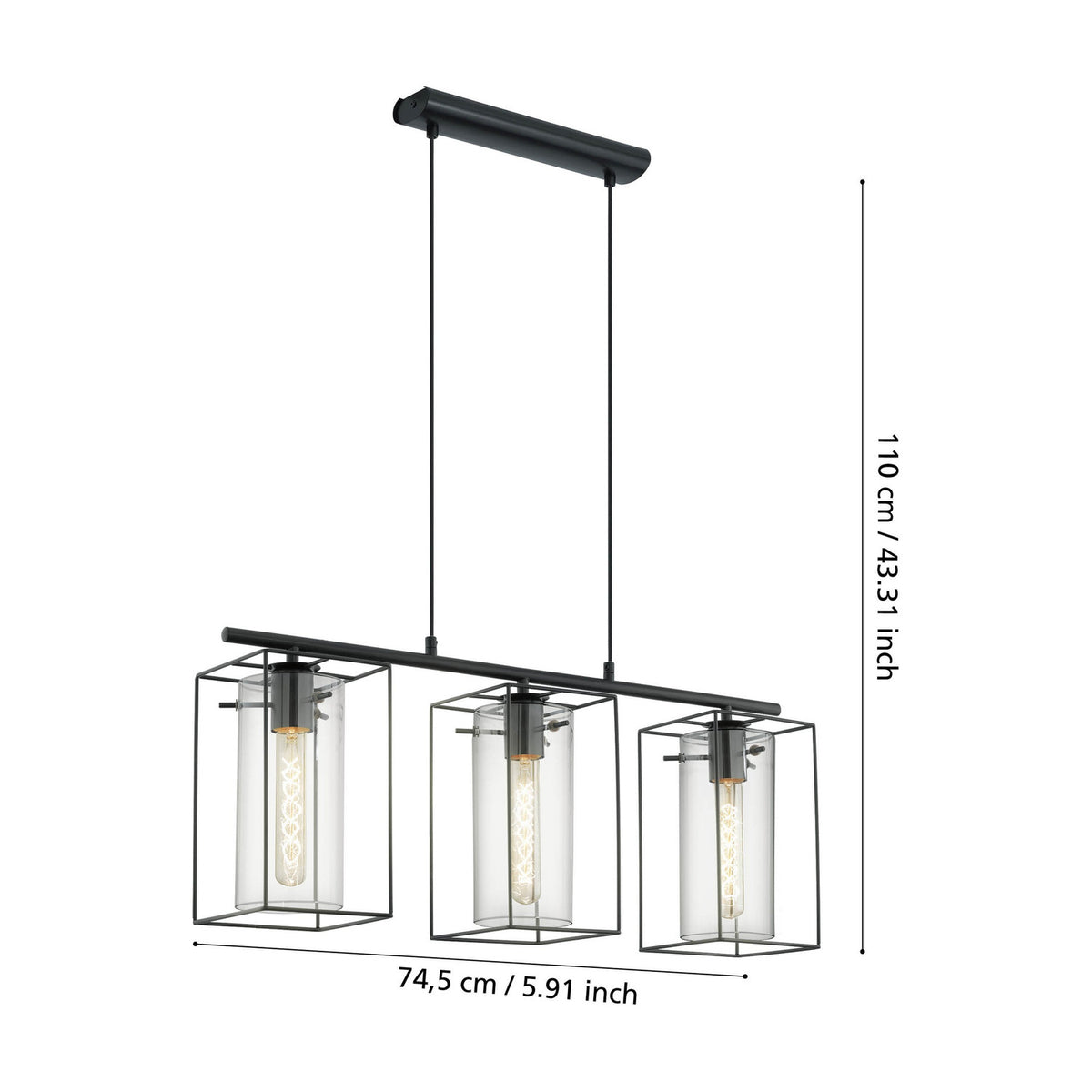 Dernane Smoked Glass Linear Pendant Light - Black