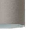 Close-up of the Dernessa Fabric Pendant Light 38cm, showing the grey woven drum shade with white interior lining and open base on a plain background.