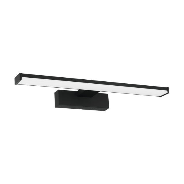 Dervette LED Bathroom Wall Light 40cm in black, a slim horizontal bar with white diffuser mounted on a short arm from a rectangular wall box, shown on a plain white background.