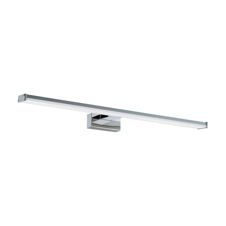 Dervette 60cm LED bathroom wall light, a slim chrome and silver bar with white diffuser on a squared chrome bracket, shown on a plain white background.