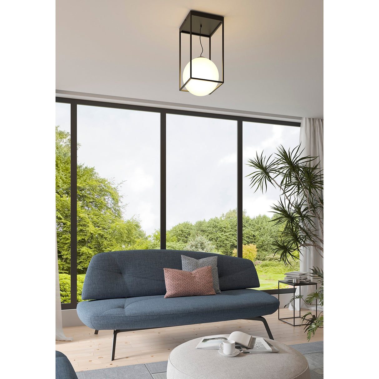 Desigual 1 Light Tall Semi-Flush Ceiling Light - Matt Black