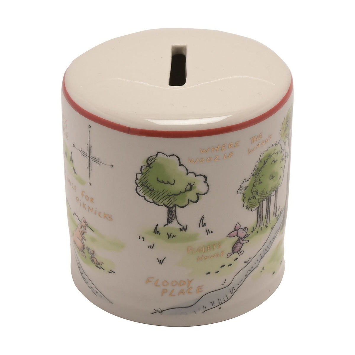 Winnie the Pooh Map Print Round Ceramic Money Box - White