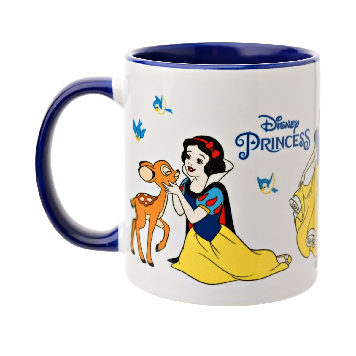 Snow White Stoneware Mug 325ml with Blue Handle - White