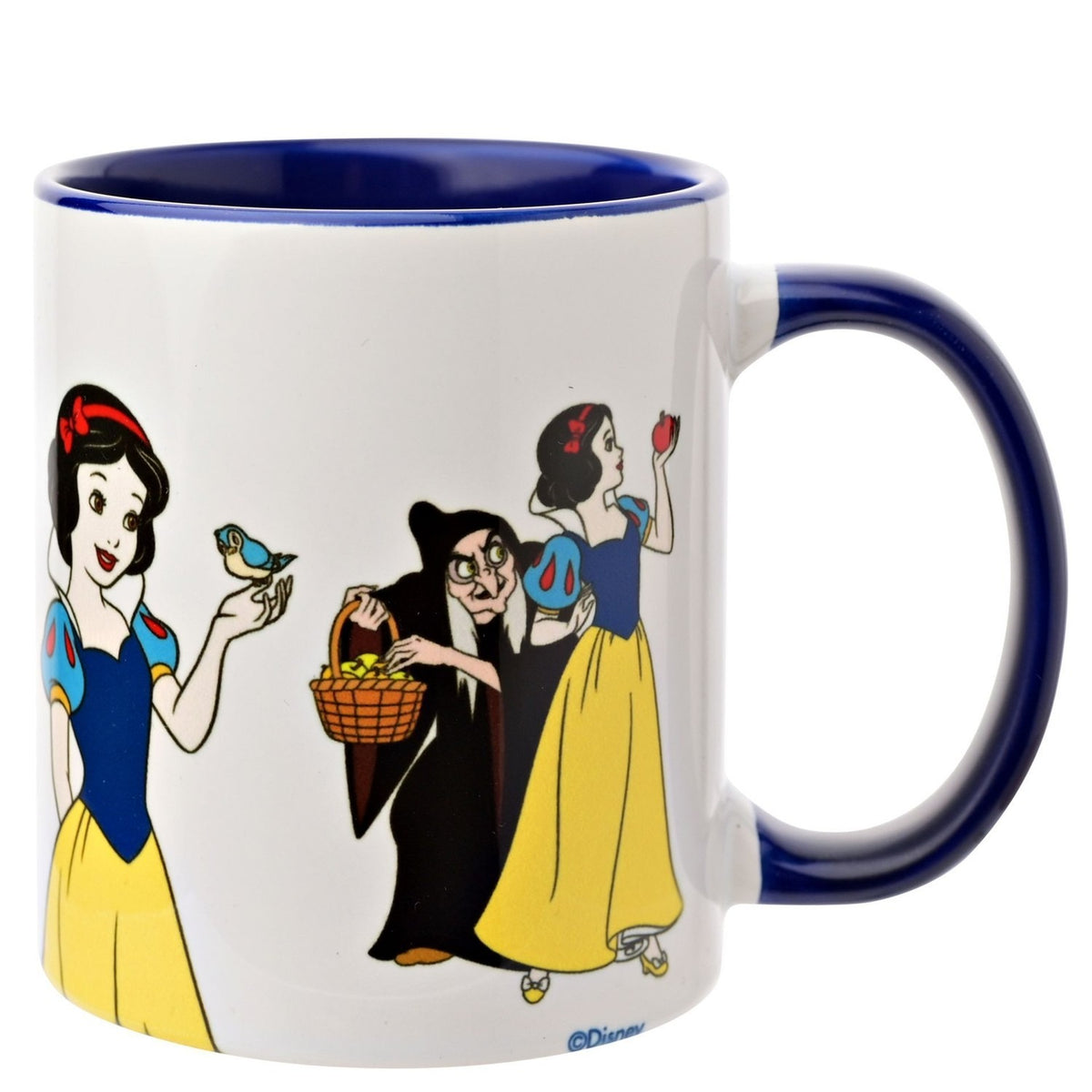 Snow White Stoneware Mug 325ml with Blue Handle - White
