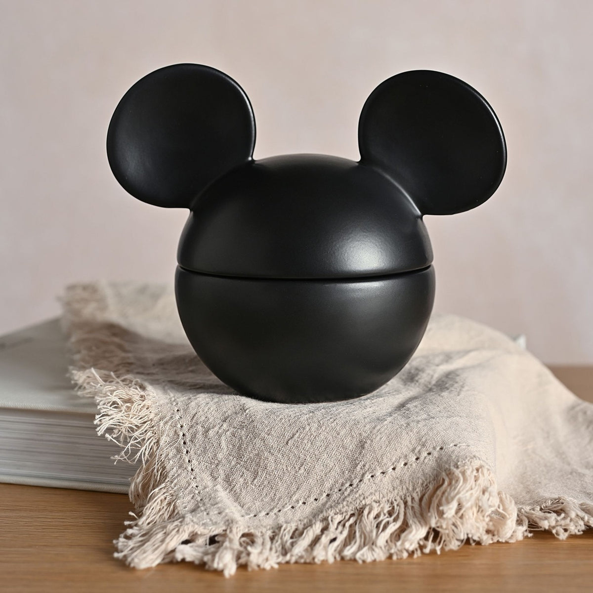 Mickey Mouse Head Matt Ceramic Trinket Pot with Lid - Black