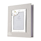 Grey Dumbo photo album with a silver metal frame on the front cover, holding a 6 x 4in portrait photo window decorated with stars, shown at an angle on a white background.