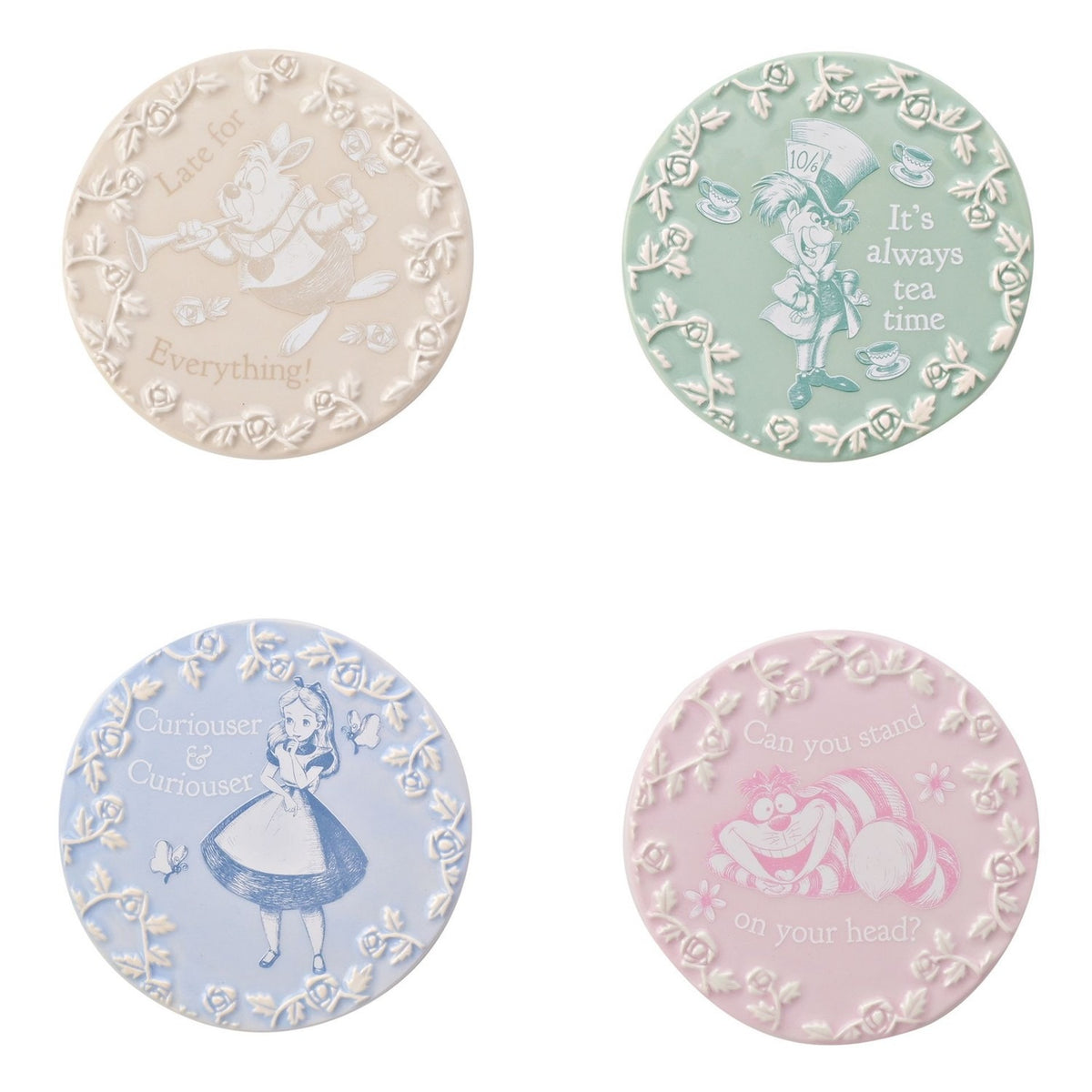 Alice in Wonderland Set of 4 Rose Border Stoneware Coasters