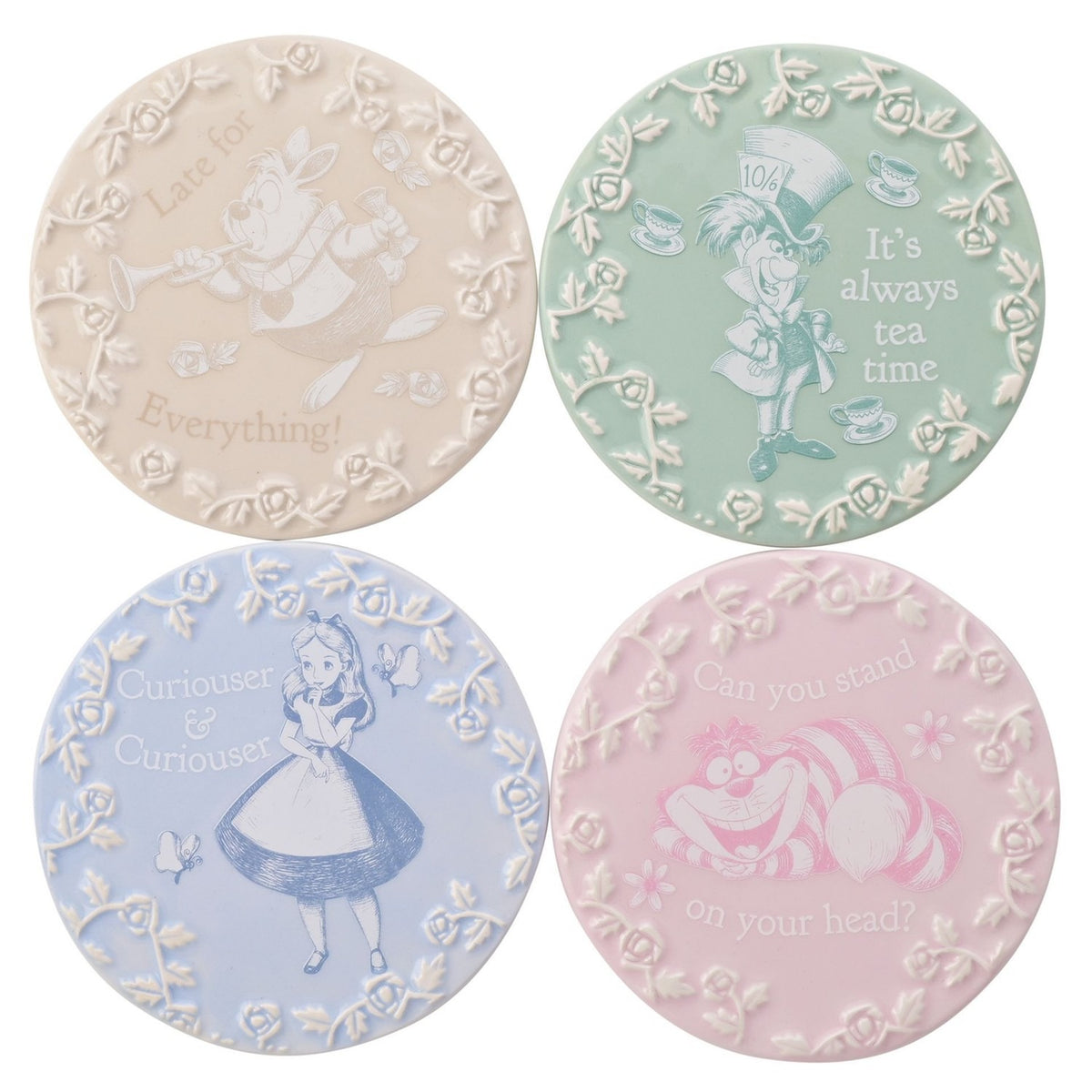 Alice in Wonderland Set of 4 Rose Border Stoneware Coasters