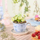Alice in Wonderland Teacup Planter with Faux Plant - Blue & Beige