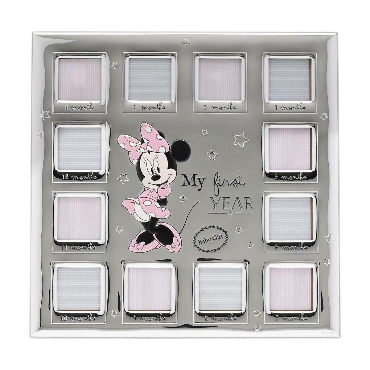 Minnie Mouse 12 Month Multi Aperture Photo Frame - Silver & Pink