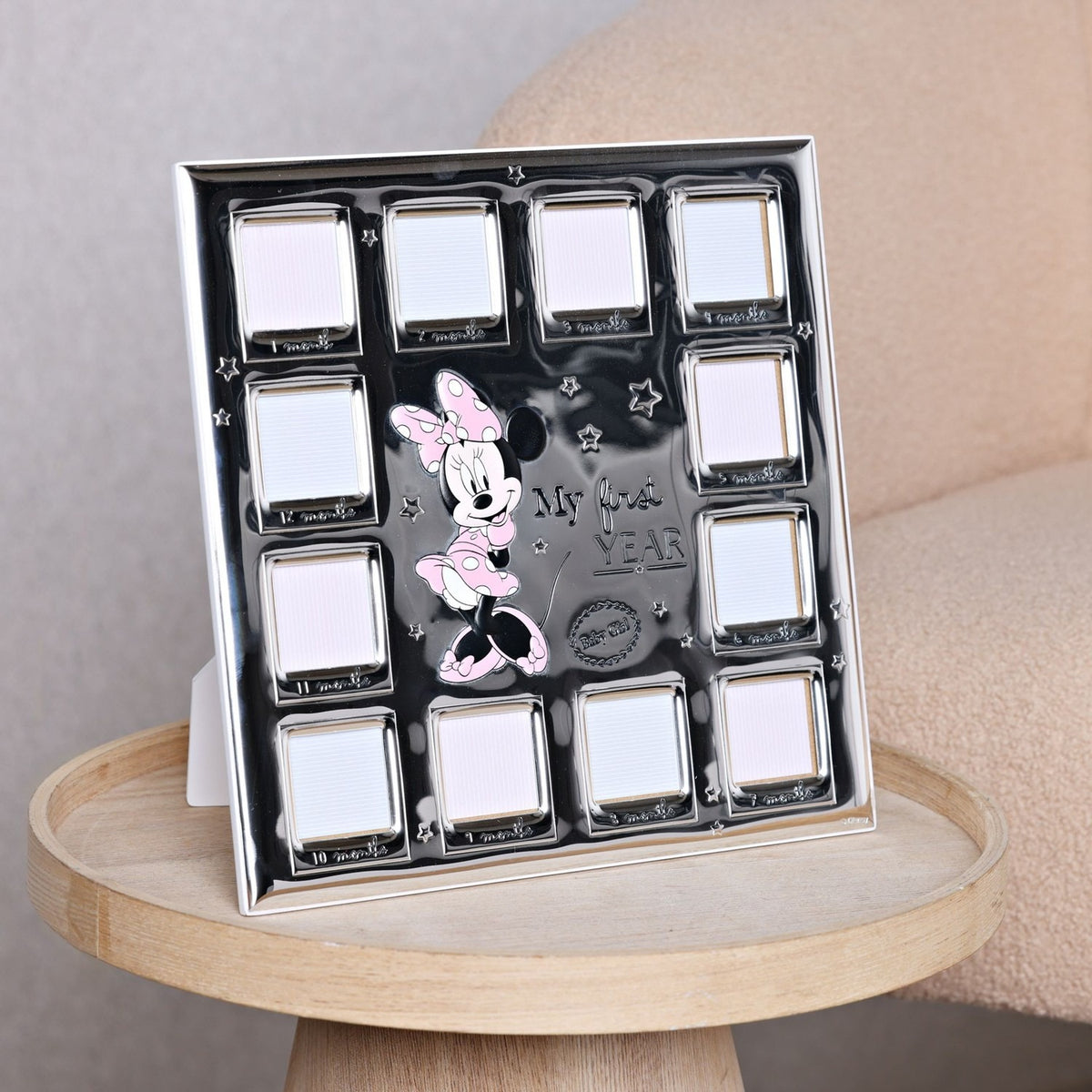 Minnie Mouse 12 Month Multi Aperture Photo Frame - Silver & Pink