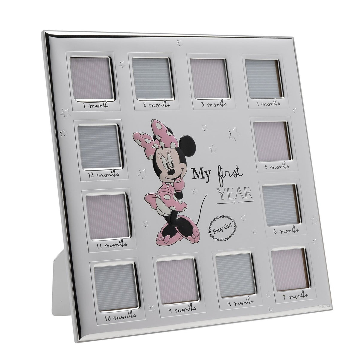 Minnie Mouse 12 Month Multi Aperture Photo Frame - Silver & Pink