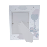Rear view of the Minnie Mouse Cloud Glass Photo Frame 7 x 5in showing its white fold-out stand and silver hinge fittings on a plain background.