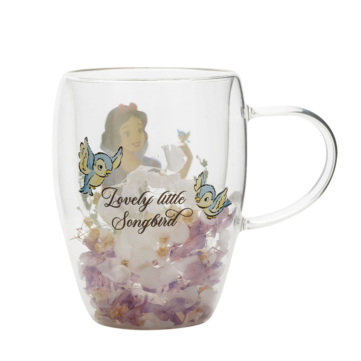 Pastel Princess Snow White Floral Decorative Glass Mug - Clear