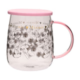 Minnie Mouse Sketch Print Glass Mug with Lid 570ml - Pink
