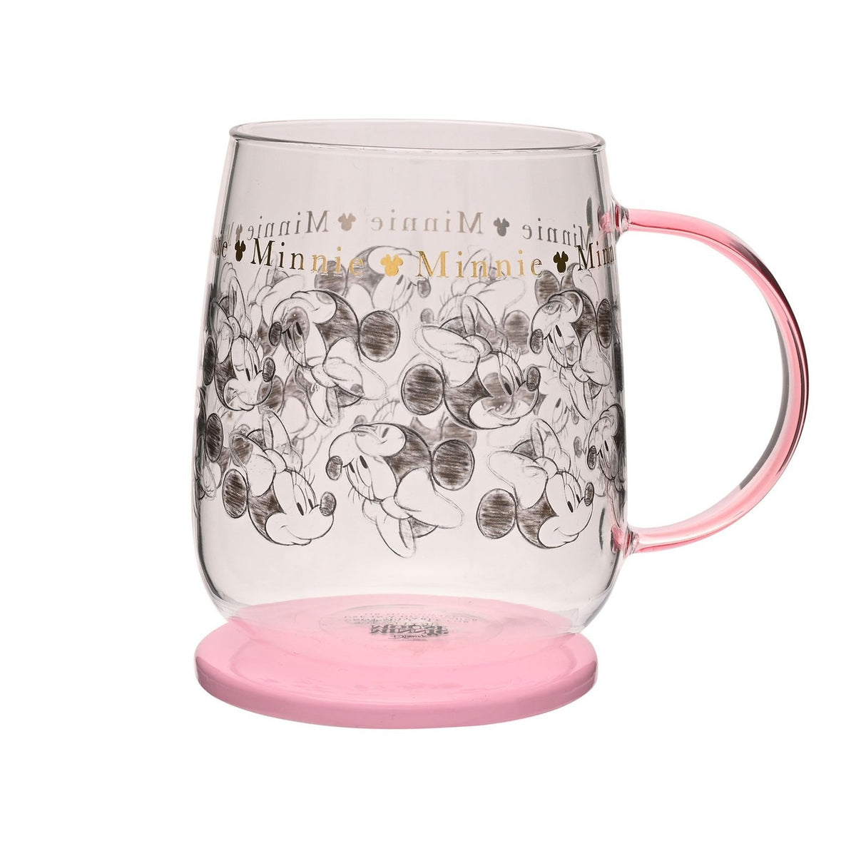 Minnie Mouse Sketch Print Glass Mug with Lid 570ml - Pink