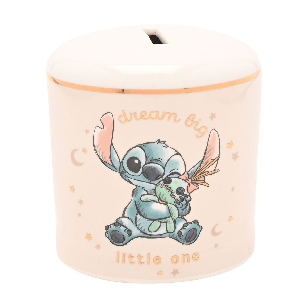 Stitch Moon and Stars Ceramic Baby Money Box with Gold Band
