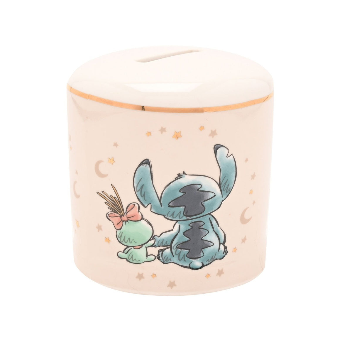 Stitch Moon and Stars Ceramic Baby Money Box with Gold Band