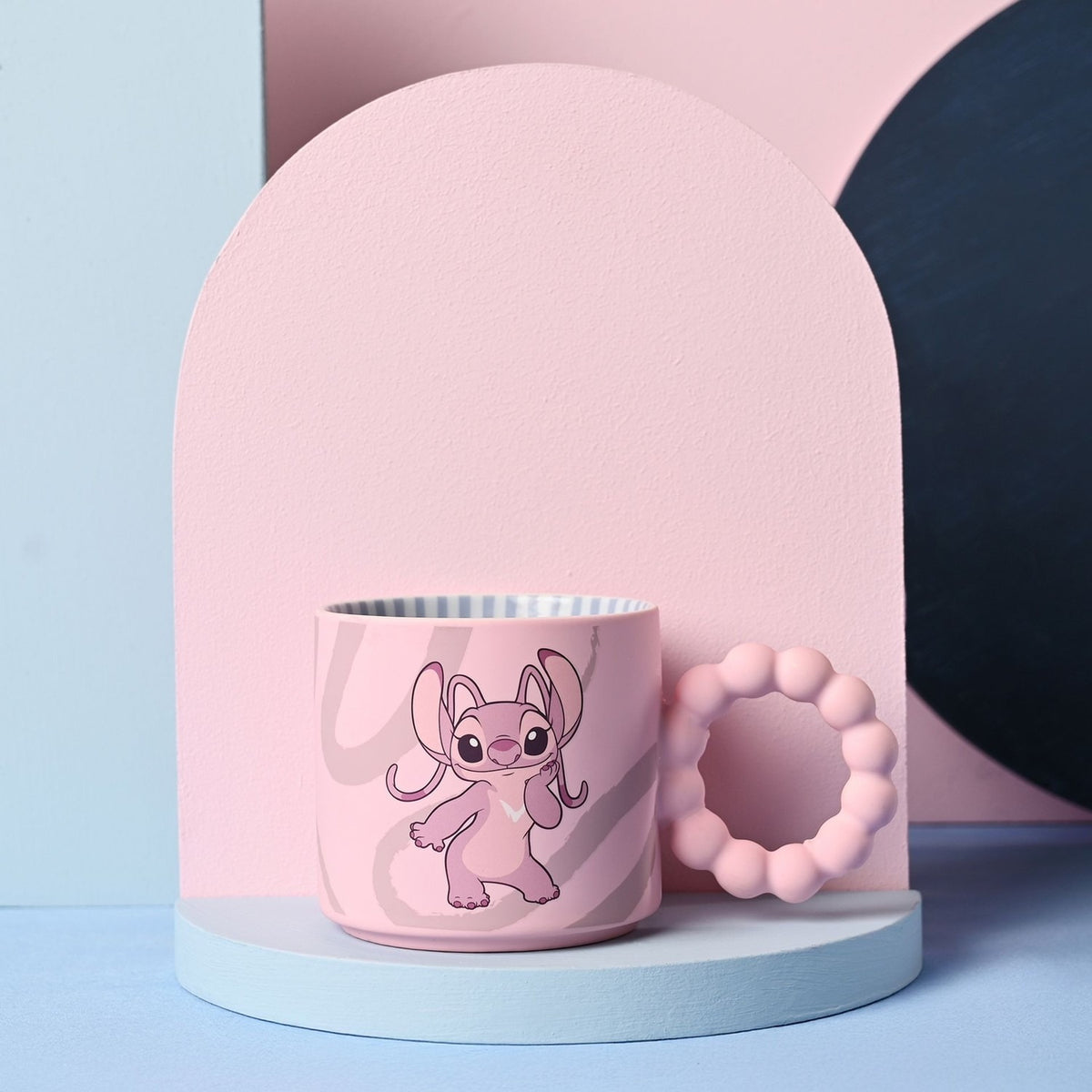 Stitch Angel Ceramic Mug with Bobble Handle 300ml - Pink