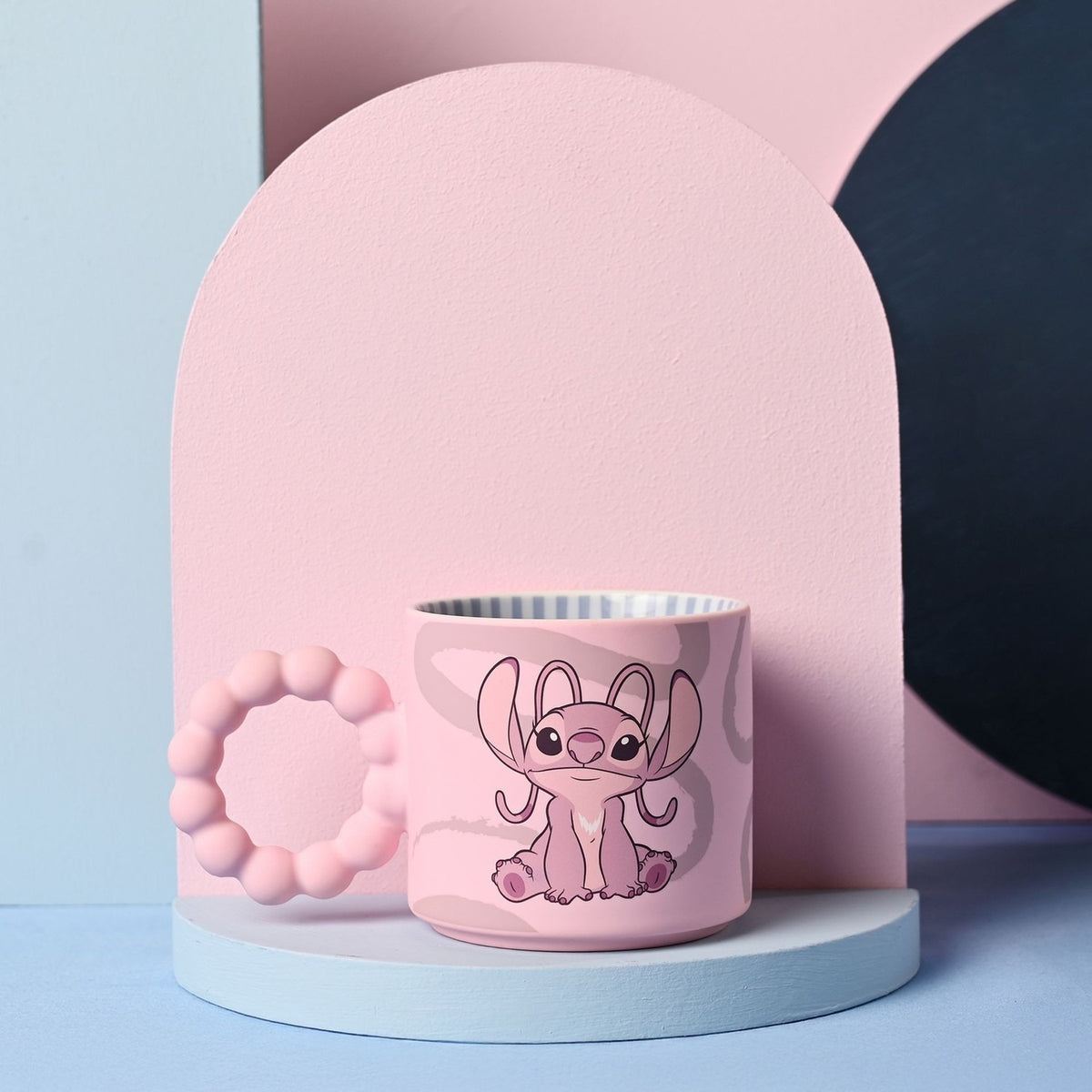 Stitch Angel Ceramic Mug with Bobble Handle 300ml - Pink