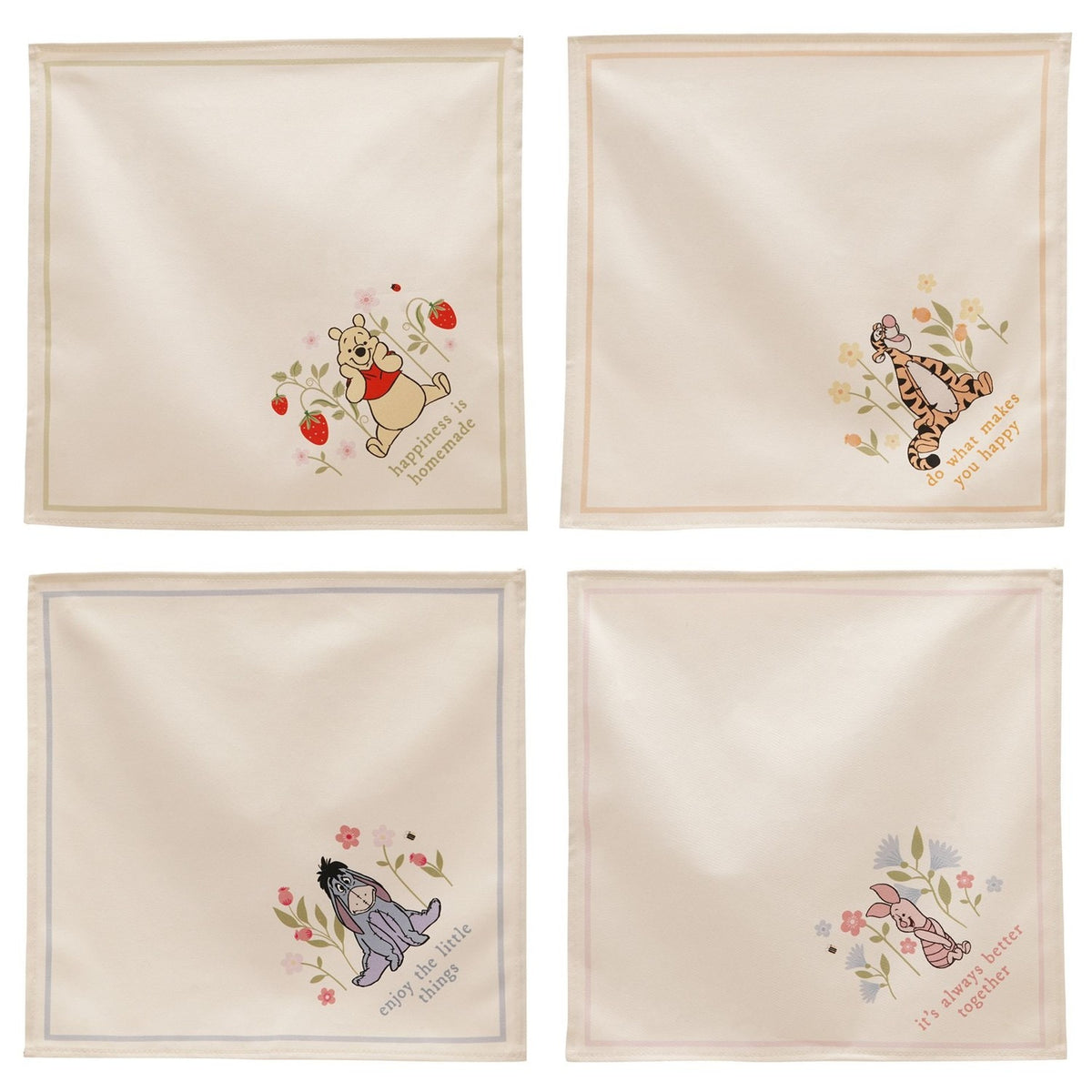 Winnie the Pooh & Friends Floral Cotton Napkins - Cream