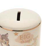 Bambi Round Gloss Ceramic Money Box with Gold Band - White