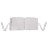 Mickey Mouse Handsome Little Boy Photo Album in blue, shown open with blank plastic-sleeved pages and light ribbon ties, set against a plain white background.