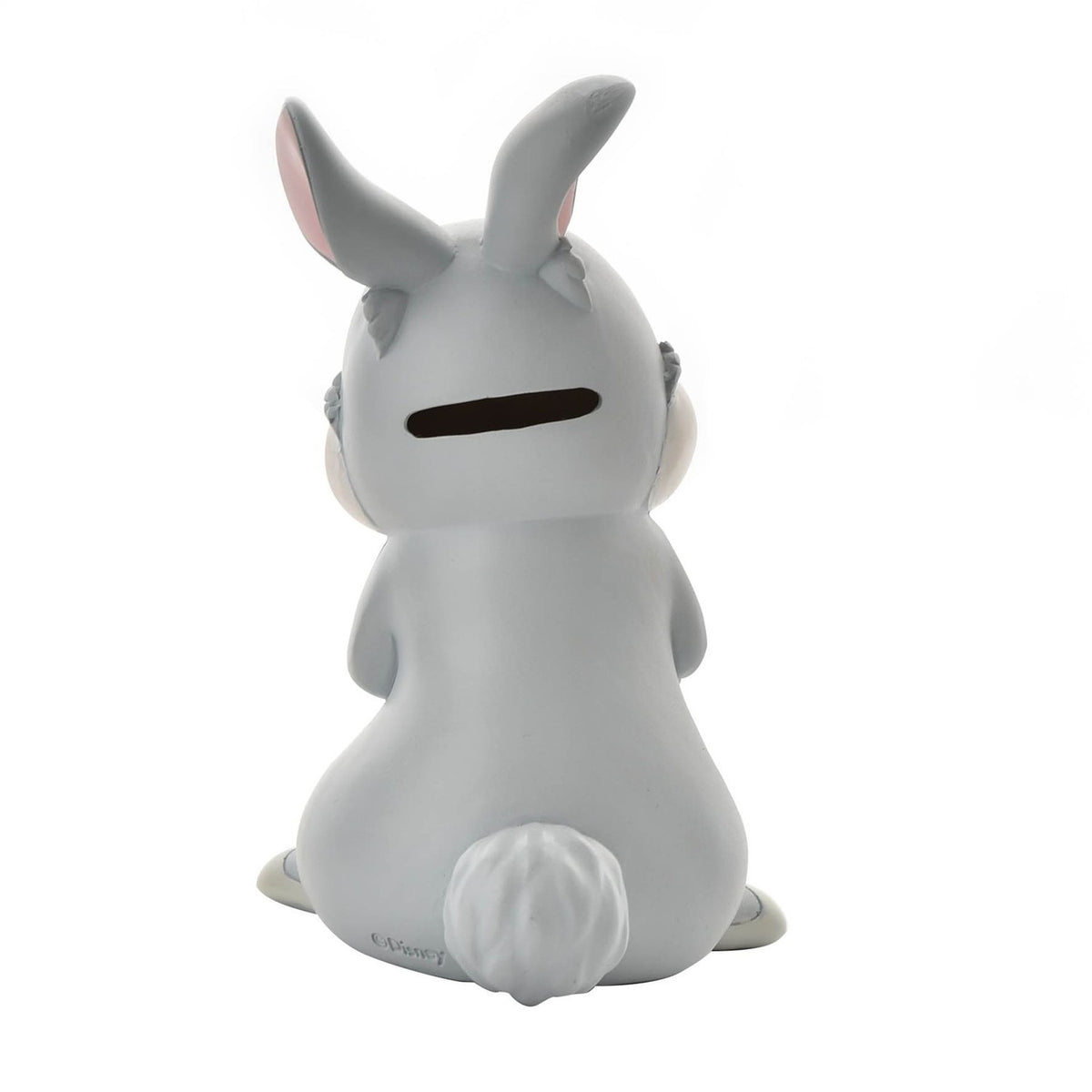 Rear view of the Bambi Thumper Rabbit Money Box in grey, showing the coin slot on the back of the head, tall ears and round tufted tail, on a plain white background.