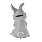 Rear view of the Bambi Thumper Rabbit Money Box in grey, showing the coin slot on the back of the head, tall ears and round tufted tail, on a plain white background.