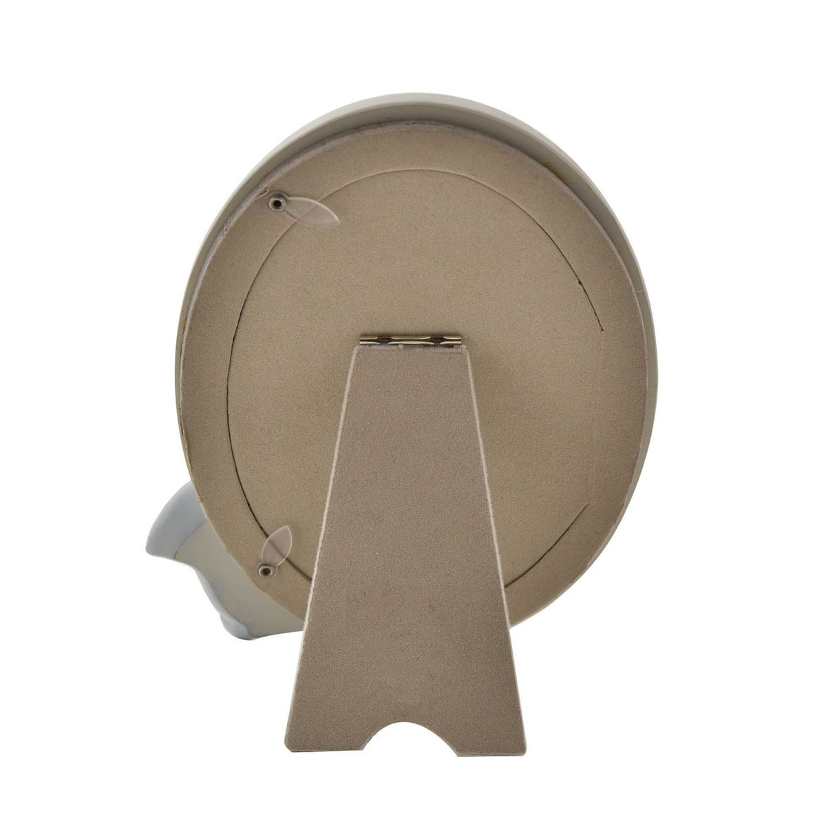 Rear view of the Dumbo Oval Freestanding Resin Photo Frame 6 x 4in in grey, showing the easel stand and open back panel on a plain white background.