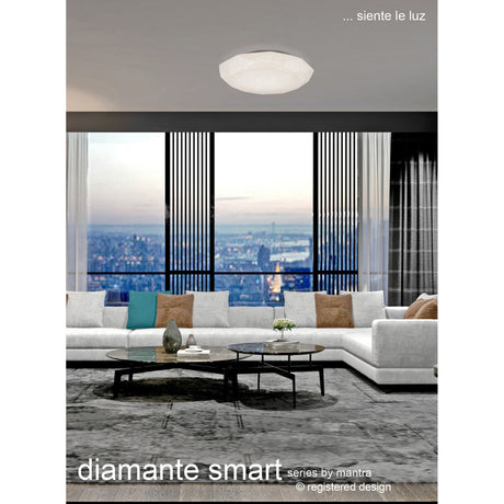 Diamante Large Smart CCT Dimmable LED Flush Ceiling Light With Remote Control & App & Voice Control - White