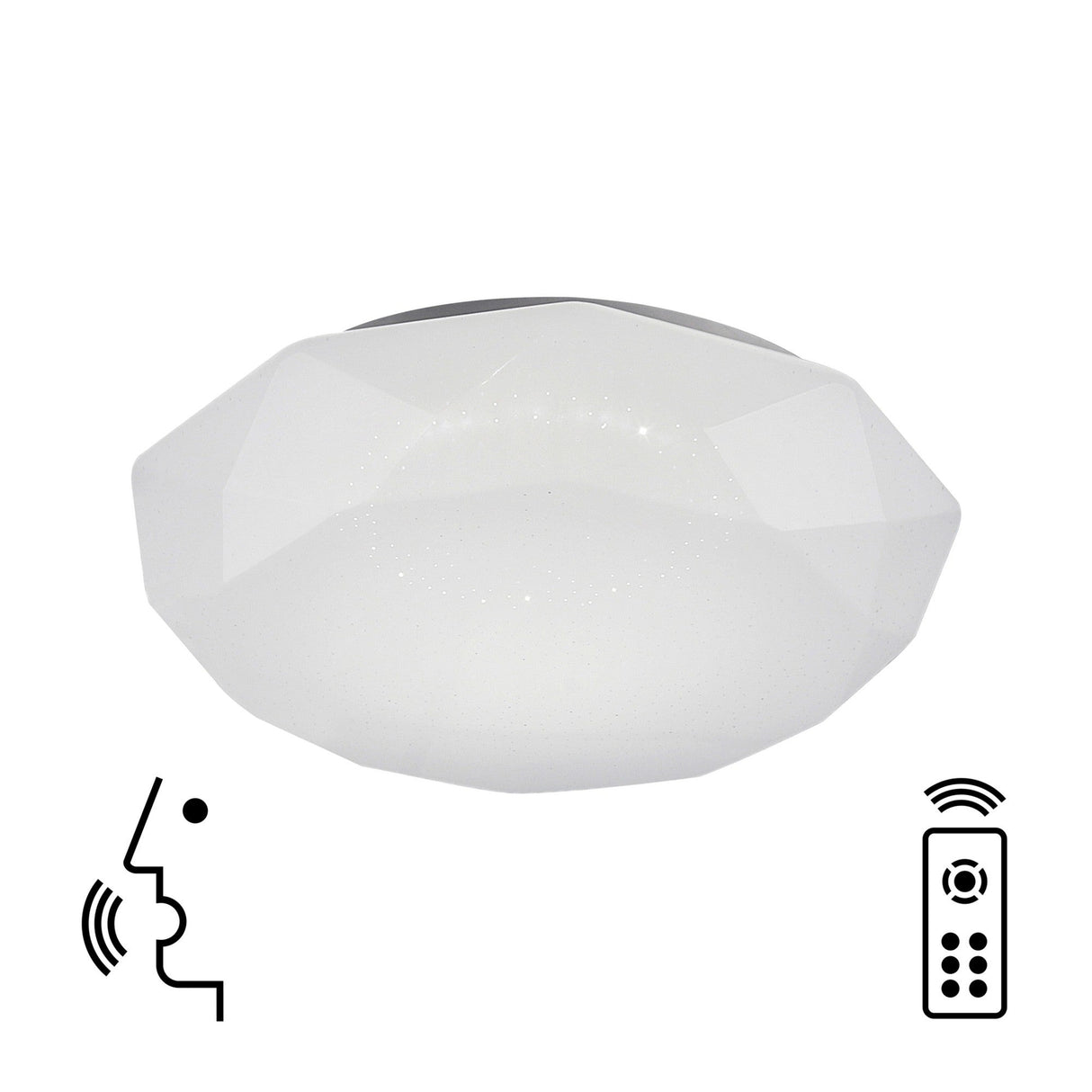 Diamante Large Smart CCT Dimmable LED Flush Ceiling Light With Remote Control & App & Voice Control - White