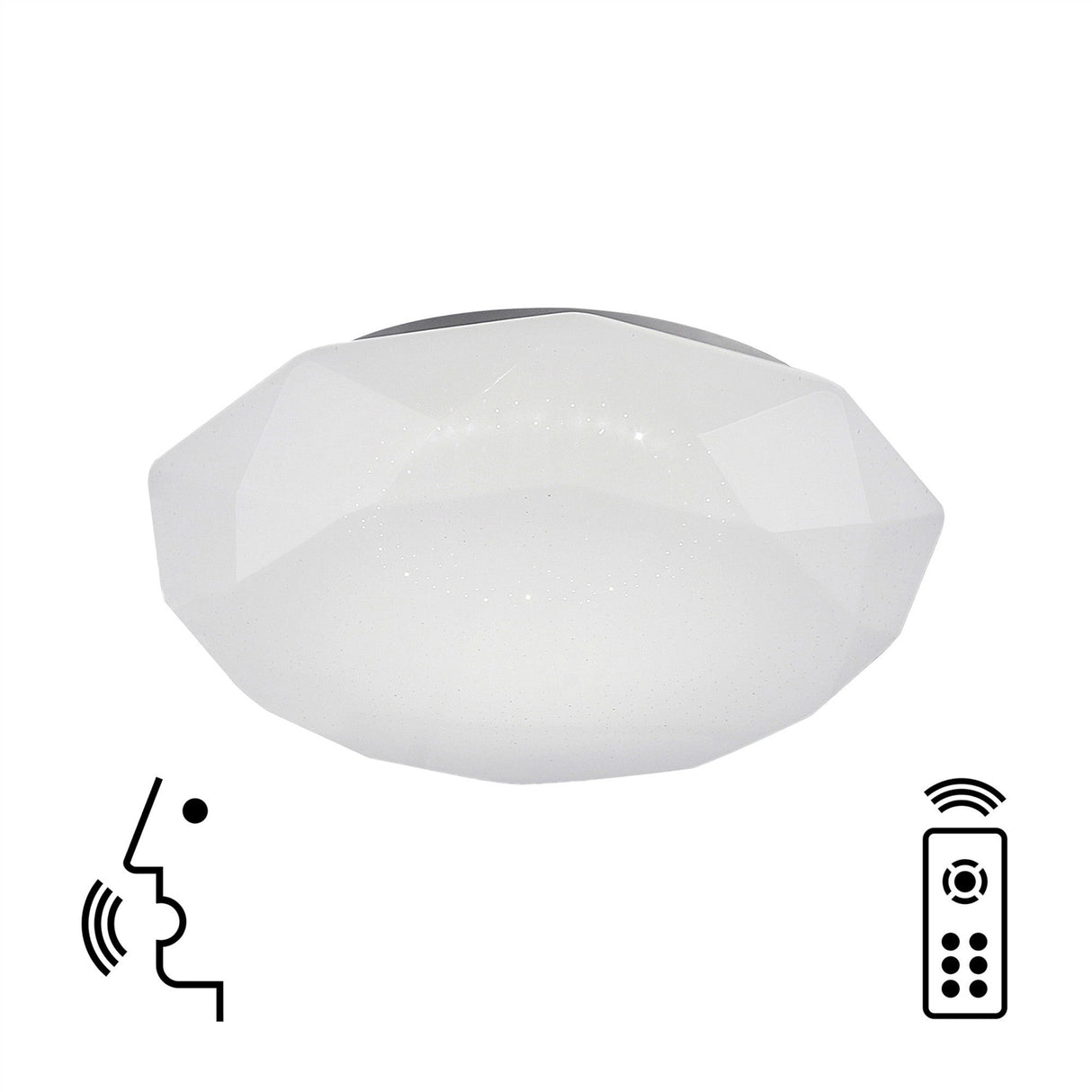 Diamante Small Smart CCT Dimmable LED Flush Ceiling Light With Remote Control & App & Voice Control - White