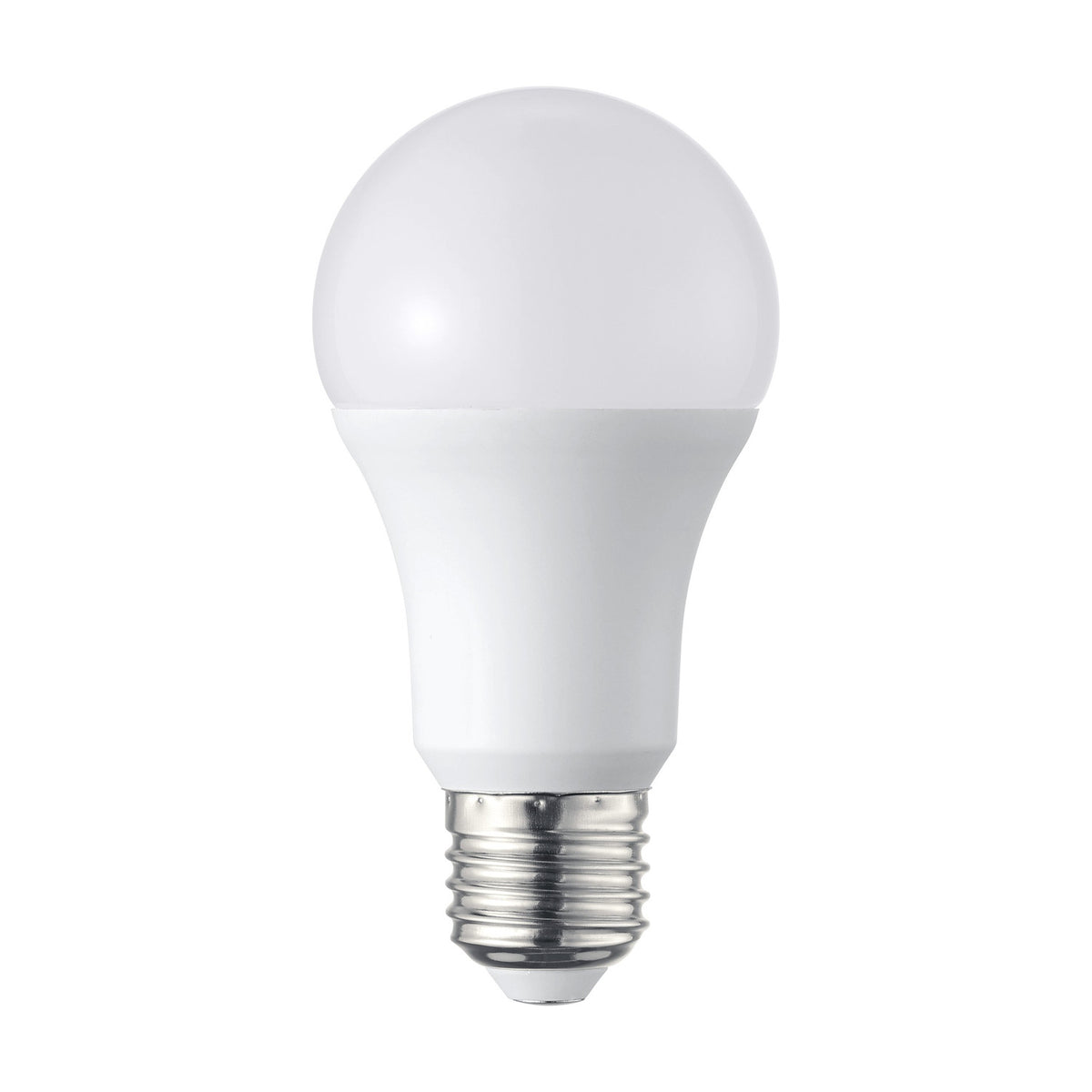 Dimmable LED GLS bulb with frosted opal globe, white body and silver E27 screw cap, shown upright on a plain white background.