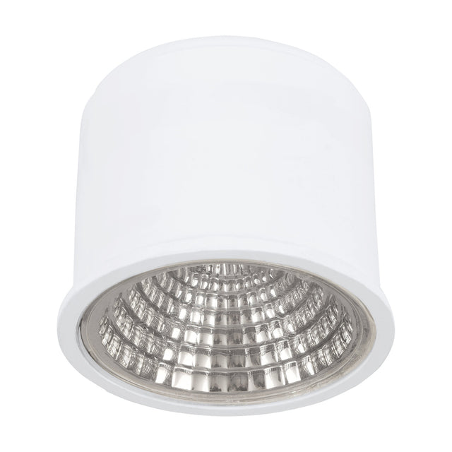 Dimmable LED Module, a white cylindrical downlight unit with a deep faceted silver reflector and slim white rim, 6.4W, 600lm cool white, shown on a plain white background.