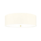The Fletcher 30" Flush - Aged Brass With Ivory Shade features a sleek, minimalist design that emits a gentle glow. Its expansive, round form incorporates an aged brass element at the center, complementing the ivory shade backdrop. The fixture's soft illumination captures the elegance of a faux silk ivory shade.