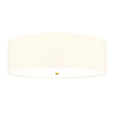 Introducing the Fletcher 34" Flush: an aged brass ceiling fixture featuring a minimalist design with an ivory cylindrical fabric shade.