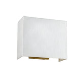 Introducing the Riley Medium Rectangular Wall Light in Aged Brass, featuring a faux silk shade. This indoor wall fixture exemplifies a minimalist aesthetic with its clean lines and modern design.