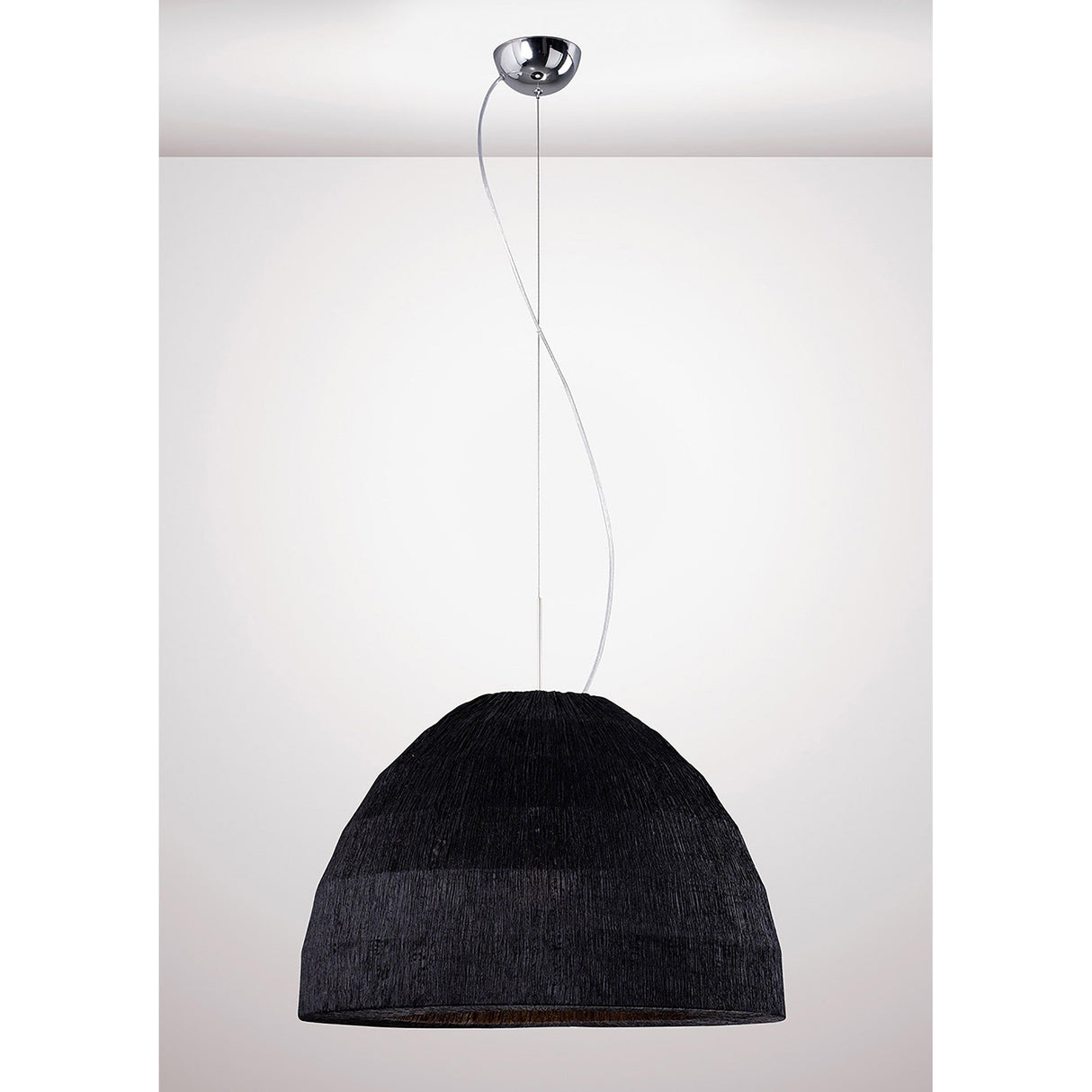 Domo 3 Light Pendant Light – Polished Chrome With Black Fabric Shade