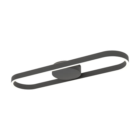 Dralena Oval LED Flush Ceiling Light in black, a slim aluminium and steel loop with white diffuser and round central canopy, shown on a plain white background.