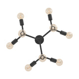 Dramenne 9 Light Ceiling Light in black steel, with angular branching arms from a round canopy holding bare E27 bulbs, shown on a plain white background.