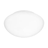 Drasmena 20cm flush ceiling light with a domed matt opal glass shade and white steel body, shown against a plain white background.